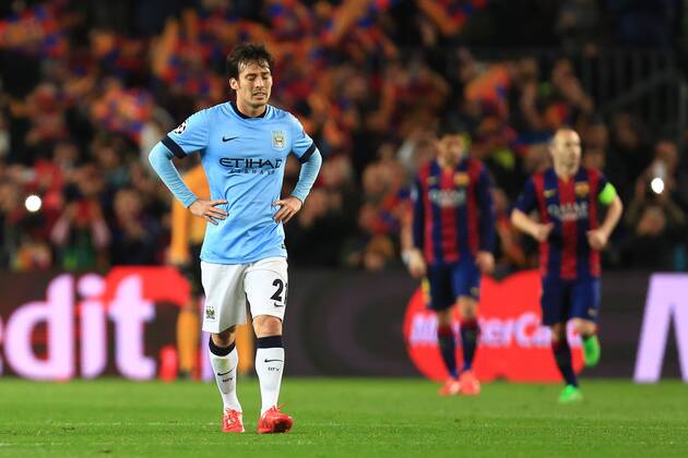 David Silva of Manchester City is left dejected following the opening goal - Barcelona vs. Manchester City - UEFA Champion s League - Round of 16, second leg - Nou Camp - Barcelona - 18 03 2015 Pic Philip Oldham Sportimage EDITORIAL USE ONLY. No use with unauthorised audio, video, data, fixture lists, club league logos or live services. Online in-match use limited to 120 images, no video emulation. No use in betting, games or single club league player publications.