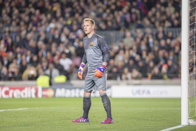 BARCELONA, SPAIN - MARCH 18: Marc-Andre ter Stegen of FC Barcelona Barca during the UEFA Champions League round of 16 match between FC Barcelona and Manchester City at Camp Nou Stadium on March 18, 2015 in Barcelona, Spain. 