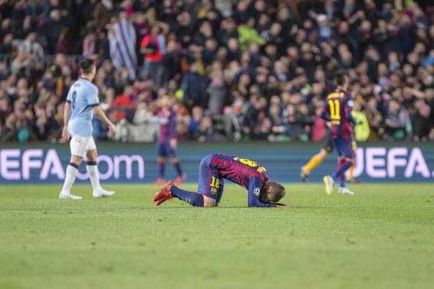 BARCELONA, SPAIN - MARCH 18: Jordi Alba of FC Barcelona Barca during the UEFA Champions League round of 16 match between FC Barcelona and Manchester City at Camp Nou Stadium on March 18, 2015 in Barcelona, Spain. 