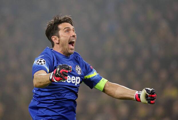 18.03.2015, xovx, Fussball UEFA Champions League, Borussia Dortmund - Juventus Turin, Gianluigi Buffon (Juventus Turin) bejubelt das Tor zum 0:2, Freisteller.