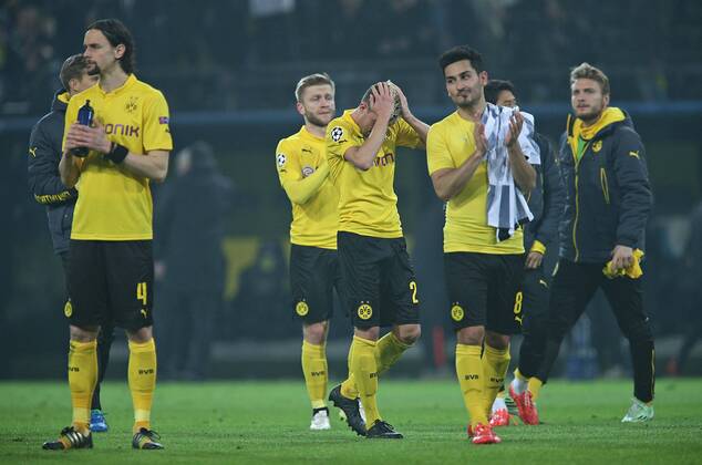 18.03.2015, Fussball Championsleague 2014 2015, Achtelfinale , Borussia Dortmund - Juventus Turin, im Signal-Iduna-Park-Stadion Dortmund. die Dortmunder Spieler sind enttäuscht 