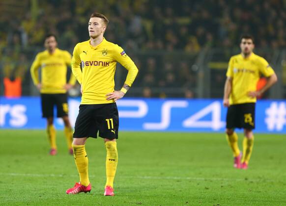 Mittwoch 18.03.2015, Saison 2014 2015, UEFA Champions League, Achtelfinale Rückspiel im Dortmunder Signal Iduna Park, BVB Borussia Dortmund - FC Juventus Turin, Enttäuschung bei Mats Hummels (BVB), Marco Reus (BVB) und Sokratis Papastathopoulos (BVB), v.l.