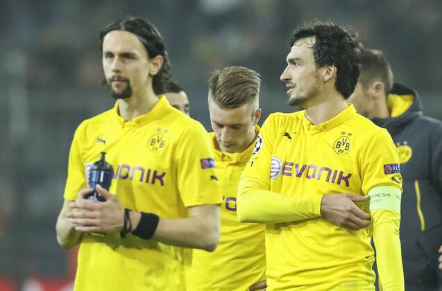 Neven SUBOTIC, BVB 4 Mats HUMMELS, BVB 15 Marco REUS, BVB 11 Emotionen, enttaeuscht, Enttaeuschung, Frust, frustriert, Trauer ,traurig, verzweifelt, Verzweiflung BORUSSIA DORTMUND - JUVENTUS TURIN 0-3 Fussball UEFA Champions League, Achtelfinale in Dortmund, 18.03.2015 CL Saison 2014 2015, BVB