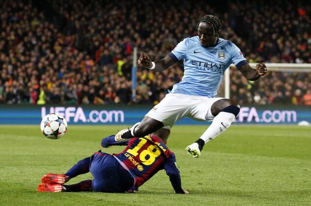 March 18, 2015 - Barcelona, Catalonia, spain - BARCELONA, SPAIN - MARCH 18: Sagna and Jordi Alba during the UEFA Champions League round of 16 match between FC Barcelona Barca and Manchester City at Camp Nou Stadium on March 18, 2015 in Barcelona, Spain. (Photo by Joan Valls UrbanandSport NurPhoto) Barcelona and Manchester City  - ZUMAn230