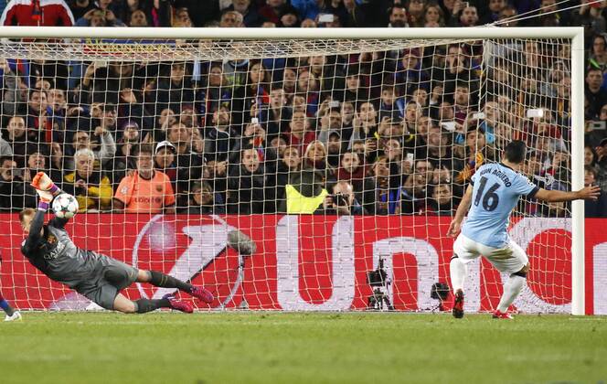 March 18, 2015 - Barcelona, Catalonia, spain - BARCELONA, SPAIN - MARCH 18: Marc Andre Ter STEGEN save a penalty during the UEFA Champions League round of 16 match between FC Barcelona Barca and Manchester City at Camp Nou Stadium on March 18, 2015 in Barcelona, Spain. (Photo by Joan Valls UrbanandSport NurPhoto) Barcelona and Manchester City  - ZUMAn230