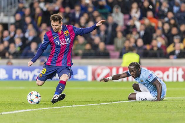BARCELONA, SPAIN - MARCH 18: Lionel Messi of FC Barcelona Barca and Bacary Sagna of Manchester City during the UEFA Champions League round of 16 match between FC Barcelona and Manchester City at Camp Nou Stadium on March 18, 2015 in Barcelona, Spain. (Photo by Mikel Trigueros UrbanandSport CordonPress) 