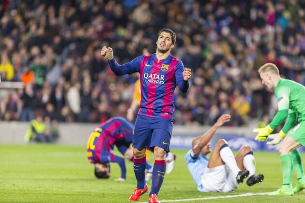 BARCELONA, SPAIN - MARCH 18: Luis Suarez of FC Barcelona Barca during the UEFA Champions League round of 16 match between FC Barcelona and Manchester City at Camp Nou Stadium on March 18, 2015 in Barcelona, Spain. (Photo by Mikel Trigueros UrbanandSport CordonPress) 