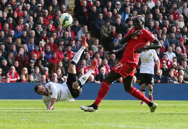 Juan Mata of Manchester United ManU scores the second goal - Barclays Premier League - Liverpool vs Manchester Utd - Anfield Stadium - Liverpool - England - 22nd March 2015 - Picture Simon Bellis Sportimage EDITORIAL USE ONLY. No use with unauthorised audio, video, data, fixture lists, club league logos or live services. Online in-match use limited to 120 images, no video emulation. No use in betting, games or single club league player publications.