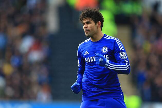 Diego Costa of Chelsea celebrates scoring his sides second goal - Hull City vs. Chelsea - Barclay s Premier League - KC Stadium - Hull - 22 03 2015 Pic Philip Oldham Sportimage EDITORIAL USE ONLY. No use with unauthorised audio, video, data, fixture lists, club league logos or live services. Online in-match use limited to 120 images, no video emulation. No use in betting, games or single club league player publications.