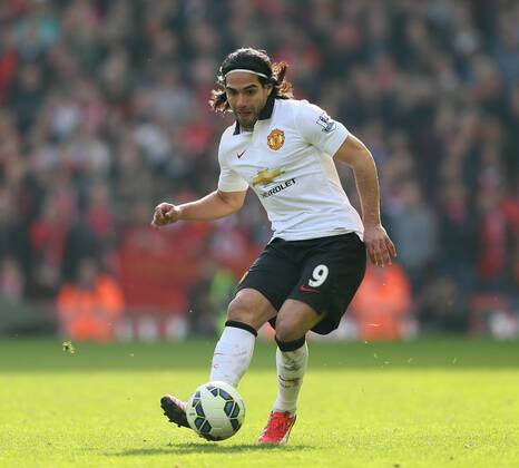 Radamel Falcao of Manchester United ManU - Barclays Premier League - Liverpool vs Manchester Utd - Anfield Stadium - Liverpool - England - 22nd March 2015 - Picture Simon Bellis Sportimage EDITORIAL USE ONLY. No use with unauthorised audio, video, data, fixture lists, club league logos or live services. Online in-match use limited to 120 images, no video emulation. No use in betting, games or single club league player publications.