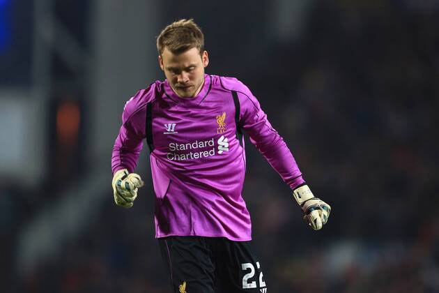 Simon Mignolet of Liverpool celebrates his sides goal - Blackburn Rovers vs. Liverpool - The FA Cup - Quarter Final replay - Ewood Park - Blackburn - 08 04 2015 Pic Philip Oldham Sportimage EDITORIAL USE ONLY. No use with unauthorised audio, video, data, fixture lists, club league logos or live services. Online in-match use limited to 120 images, no video emulation. No use in betting, games or single club league player publications.