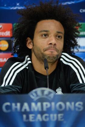 ESPANA, MADRID - 13 APR: Ancelotti, Marcelo, rueda de prensa in Ciudad Deportiva Real Madrid (Valdebebas), for the next match Champions League 2014 15 Atletico de Madrid VS Real Madrid in Stadium Calderon (Madrid). 13th april of 2015 (Madrid). (Isa Saiz Cordon Press). 
