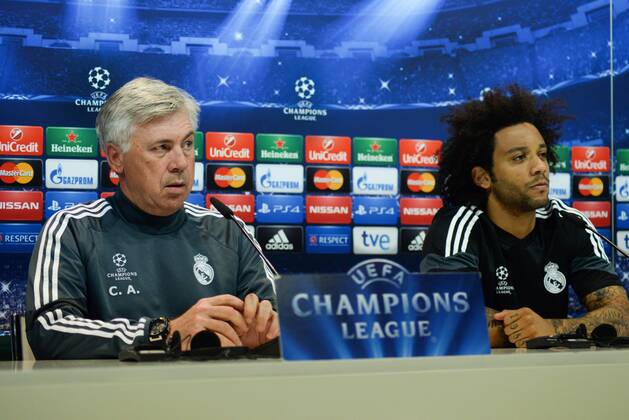 MADRID - 13 APR: Carlo Ancelotti, Marcelo, Pressekonferenz Real Madrid. 