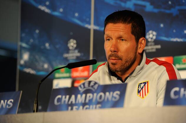 Madrid, Spain, April, 13, 2015: press conference PK Pressekonferenz of Atletico de Madrid coach Diego Simeone 