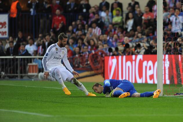 Atletico de Madrid Goalkeeper, Jan Oblak - OBLAK, number 13 . Real Madrid Defender, Sergio RAMOS, number 4. Champions League Atletico Madrid - Real Madrid 