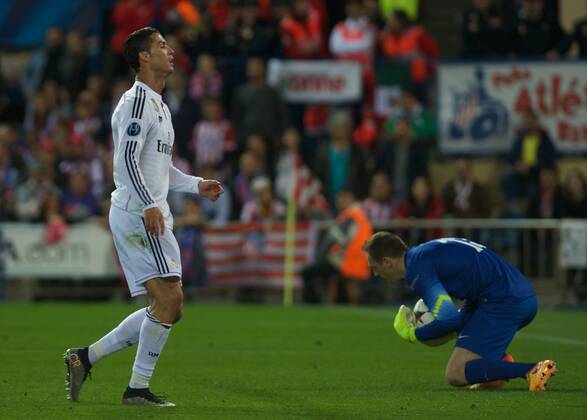 Real Madrid Forward, Cristiano Ronaldo dos Santos, number 7 . Atletico de Madrid Goalkeeper, Jan Oblak, number 13. Champions League Atletico Madrid - Real Madrid 