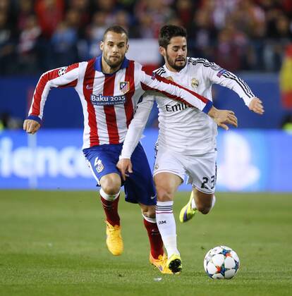 SUAREZ Mario Team Atletico Madrid mit ISCO UEFA Champions League Saison 2014-2015 Viertelfinale Atletico Madrid-Real Madrid am 14.April 2015 in Madrid 