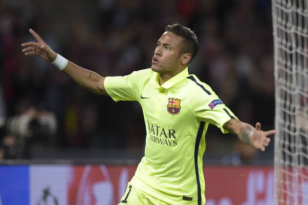 Torjubel Neymar Jr. (Barca) FOOTBALL : PSG Paris St. Germain vs FC Barcelona (Barca) - Champions League - 15 04 2015 JBAutissierx 