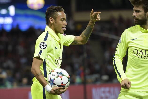 Torjubel Neymar Jr. (Barca) FOOTBALL : PSG Paris St. Germain vs FC Barcelona (Barca) - Champions League - 15 04 2015 JBAutissierx 
