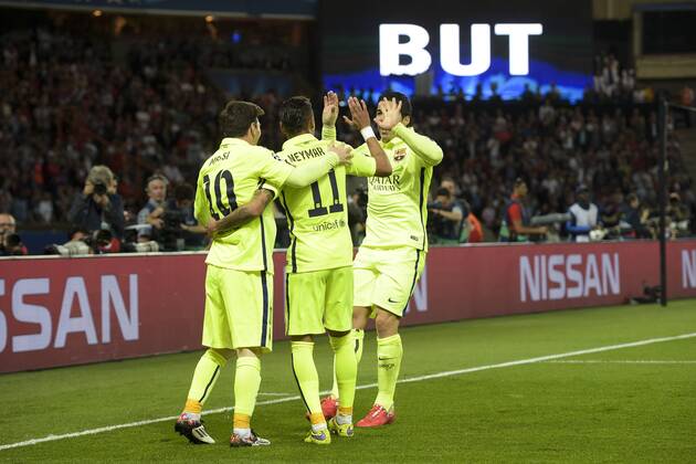 Torjubel Neymar Jr. (Barca) FOOTBALL : PSG Paris St. Germain vs FC Barcelona (Barca) - Champions League - 15 04 2015 JBAutissierx 
