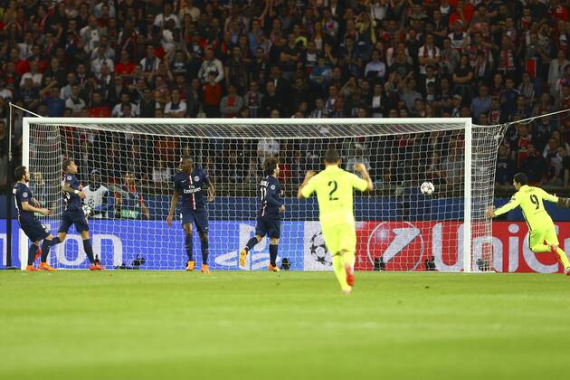 Tor Neymar Jr. (Barca) FOOTBALL : PSG Paris St. Germain vs FC Barcelona (Barca) - Champions League - 15 04 2015 GwendolineLeGoffx 