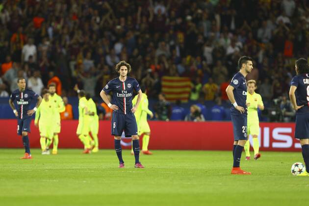 Enttäuschung Adrien Rabiot (PSG) FOOTBALL : PSG Paris St. Germain vs FC Barcelona (Barca) - Champions League - 15 04 2015 GwendolineLeGoffx 