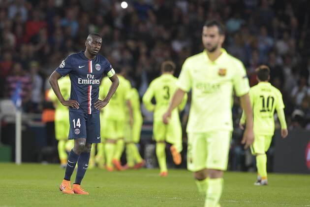 Jubel Torjubel Luis Suarez (Barca) Enttäuschung Blaise Matuidi (PSG) FOOTBALL : PSG Paris St. Germain vs FC Barcelona (Barca) - Champions League - 15 04 2015 JBAutissierx 