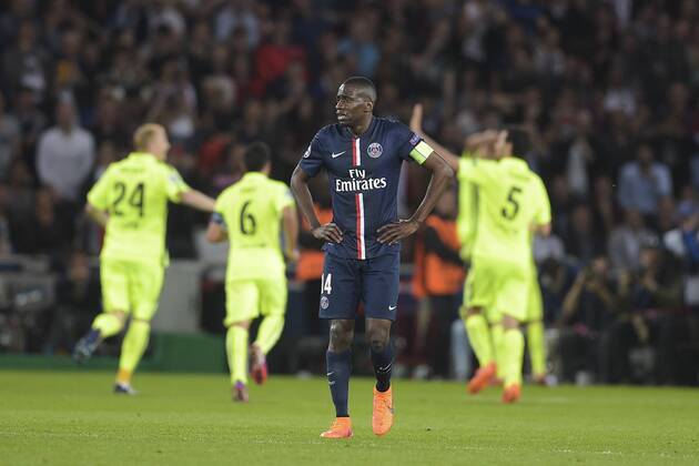 Jubel Torjubel Luis Suarez (Barca) Enttäuschung Blaise Matuidi (PSG) FOOTBALL : PSG Paris St. Germain vs FC Barcelona (Barca) - Champions League - 15 04 2015 JBAutissierx 