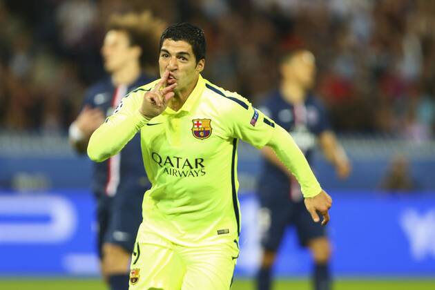 Jubel Luis Suarez (FC Barcelone) FOOTBALL : PSG Paris St. Germain vs FC Barcelona (Barca) - Champions League - 15 04 2015 GwendolineLeGoffx 