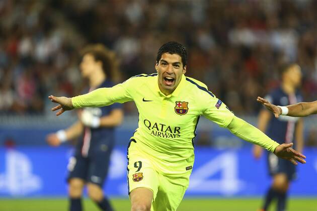 Jubel Luis Suarez (FC Barcelone) FOOTBALL : PSG Paris St. Germain vs FC Barcelona (Barca) - Champions League - 15 04 2015 GwendolineLeGoffx 