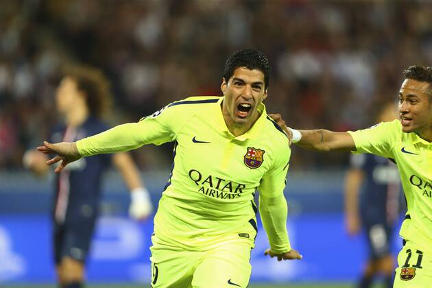 Jubel Luis Suarez (FC Barcelone) und Neymar Jr. (Barca) FOOTBALL : PSG Paris St. Germain vs FC Barcelona (Barca) - Champions League - 15 04 2015 GwendolineLeGoffx 
