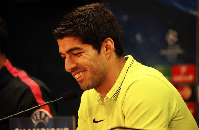 April 20, 2015 - Barcelona, Spain - BARCELONA -april 20- SPAIN: Luis Suarez in the press conference PK Pressekonferenz after the training of FC Barcelona Barca before the Champions League match between PSG, held hat the Ciudad Deportiva Joan Gamper, april 20, 2015. Photo: Joan Valls Urbanandsport Nurphoto FC Barcelona Press Conference  - ZUMAn230