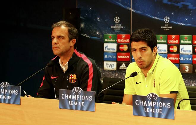 April 20, 2015 - Barcelona, Spain - BARCELONA -april 20- SPAIN: Luis Suarez in the press conference PK Pressekonferenz after the training of FC Barcelona Barca before the Champions League match between PSG, held hat the Ciudad Deportiva Joan Gamper, april 20, 2015. Photo: Joan Valls Urbanandsport Nurphoto FC Barcelona Press Conference  - ZUMAn230