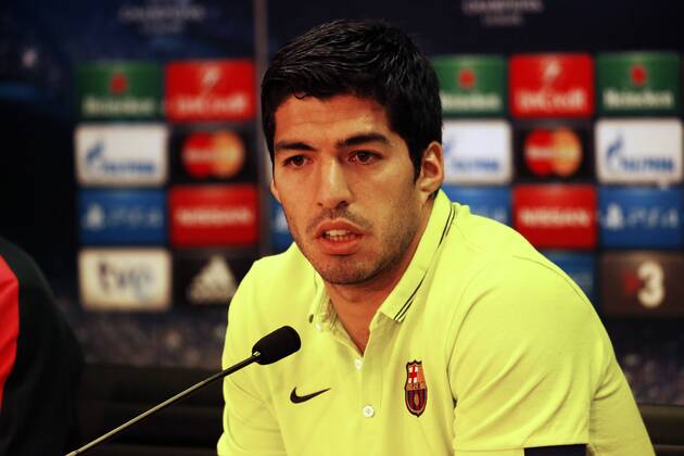 April 20, 2015 - Barcelona, Spain - BARCELONA -april 20- SPAIN: Luis Suarez in the press conference PK Pressekonferenz after the training of FC Barcelona Barca before the Champions League match between PSG, held hat the Ciudad Deportiva Joan Gamper, april 20, 2015. Photo: Joan Valls Urbanandsport Nurphoto FC Barcelona Press Conference  - ZUMAn230