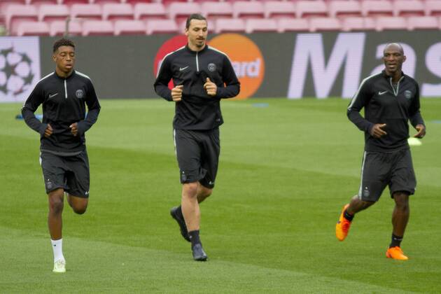 Barcelona, Catalonia Spain. April 20. PSG s Zlatan Ibrahimovic, during the PSG training session prior the UEFA Champions League match betwen FC Barcelona Barca and Paris Saint Germain 