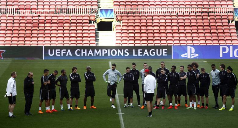 PSG training session at Camp Nou before second leg match of Champions League against Barcelona. In this picture, the squad. xFRANCESCxADELANTADOx 