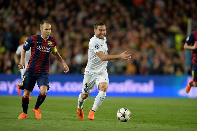 Aktuell Fußball, Champions League, FC Barcelona - Paris St. Germain Andres Iniesta (bar) - Yohan Yohan Cabaye (psg) - Football FC Barcelona (Barca) - Paris Saint Germain (PSG) - Champions League AnthonyBIBARD FEPx 