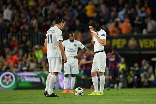 Aktuell Fußball, Champions League, FC Barcelona - Paris St. Germain Enttäuschung Zlatan Zlatan Ibrahimovic (psg) - Edinson Cavani (psg) Football FC Barcelona (Barca) - Paris Saint Germain (PSG) - Champions League AnthonyBIBARD FEPx 