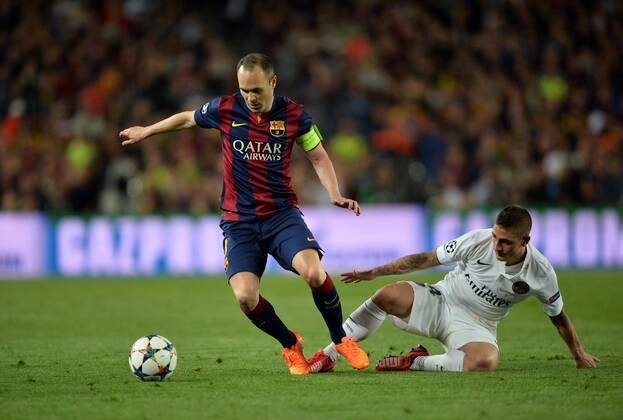 Aktuell Fußball, Champions League, FC Barcelona - Paris St. Germain Andres Iniesta (bar) - Marco Marco Verratti (psg) Football FC Barcelona (Barca) - Paris Saint Germain (PSG) - Champions League AnthonyBIBARD FEPx 