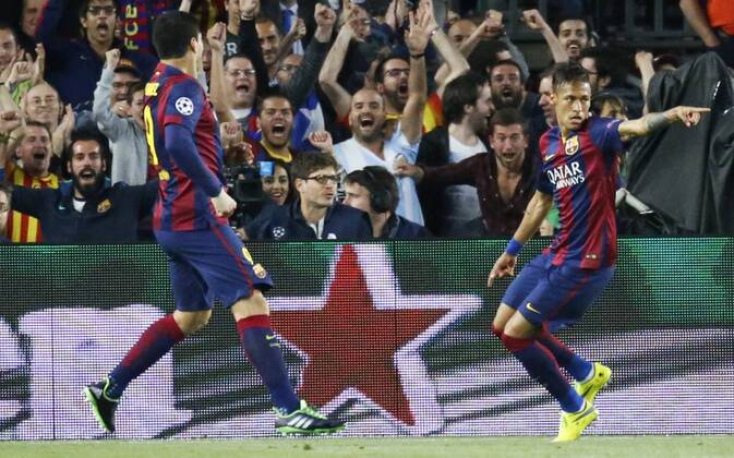 Barcelona, Catalonia, Spain - BARCELONA, SPAIN - APRIL 21: Neymar Jr. goal celebration during the match of UEFA Champions League Quarter finals second leg between FC Barcelona Barca and Paris Saint-Germain at the Camp Nou stadium on April 21, 2015 in Barcelona, Spain. (Photo by Joan Valls Urbanandsport Nurphoto) FC Barcelona and Paris Saint-Germain  - ZUMAn230