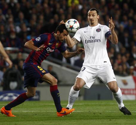 Champions League 2014 2015 FC Barcelona (Barca) - Paris St. Germain (PSG) In this picture, Sergio Busquets and Zlatan Ibrahimovic. xFRANCESCxADELANTADOx 