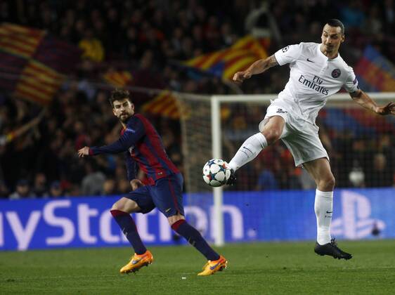 Champions League 2014 2015 FC Barcelona (Barca) - Paris St. Germain (PSG) In this picture, Zlatan Ibrahimovic and Gerard Pique. xFRANCESCxADELANTADOx 