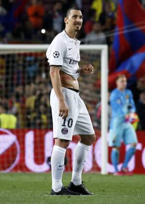 Barcelona, Catalonia, Spain - BARCELONA, SPAIN - APRIL 21: Zlatan Ibrahimovic during the match of UEFA Champions League Quarter finals second leg between FC Barcelona Barca and Paris Saint-Germain at the Camp Nou stadium on April 21, 2015 in Barcelona, Spain. (Photo by Joan Valls Urbanandsport Nurphoto) FC Barcelona and Paris Saint-Germain  - ZUMAn230