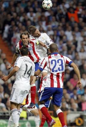 Soccer match between Real Madrid and Atletico de Madrid of the 2014 2015 Champions League, held at the Santiago Bernabeu stadium, in Madrid 04 22 2015. Sergio Ramos 