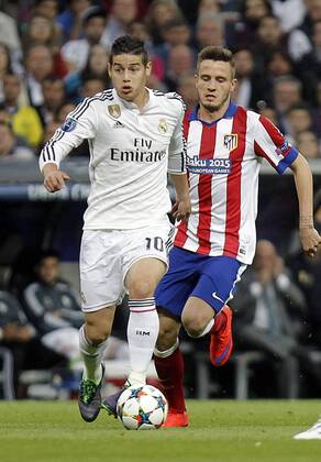 Soccer match between Real Madrid and Atletico de Madrid of the 2014 2015 Champions League, held at the Santiago Bernabeu stadium, in Madrid 04 22 2015. James Rodriguez 