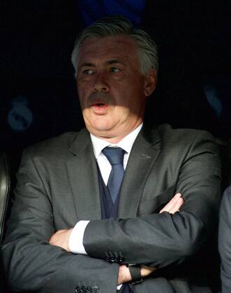 Real Madrid Coach, Carlo Ancelotti. Round 1 4 of the CHAMPIONS league, soccer match between Real Madrid - Atletico de Madrid at the Santiago Bernabeu estadium, Madrid - Spain by April 22, 2015. 