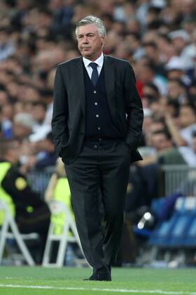 Carlo Ancelotti, manager of Real Madrid looks glum - Real Madrid vs. Atletico Madrid - UEFA Champions League - Quarter Final Second Leg - Santiago Bernabeu - Madrid - 22 04 2015 Pic Philip Oldham Sportimage EDITORIAL USE ONLY. No use with unauthorised audio, video, data, fixture lists, club league logos or live services. Online in-match use limited to 120 images, no video emulation. No use in betting, games or single club league player publications.