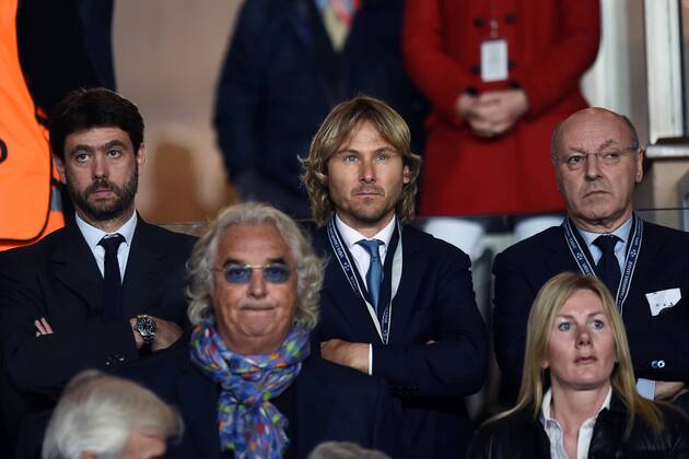 Aktuell Fußball, Champions League, AS Monaco - Juventus Turin Champions League, AS Monaco FC - Juventus Turin: Andrea Agnelli-Pavel Nedved-Giuseppe Marotta-Flavio Briatore 