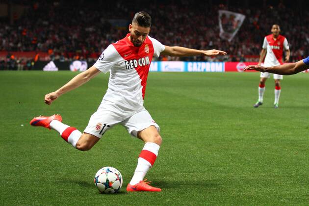 Aktuell Fußball, Champions League, AS Monaco - Juventus Turin April 22, 2015 - Montecarlo, Monaco - Monaco midfielder Yannick Ferreira Carrasco (17) shoots for goal during the Uefa Champions League quarter final football match JUVENTUS - MONACO on 22 04 15 at the Stade Louise II in Montecarlo, Monaco. Copyright 2015 Matteo Bottanelli Monaco vs Juventus  - ZUMAn230