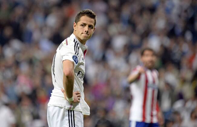 Aktuell Fußball, Champions League, Real Madrid - Atletico Madrid v.li.: Chicharito (Real Madrid) enttäuscht schauend, Enttäuschung, disappointed nach vergebener Torchance , Fussball, UEFA Champions League, Real Madrid - Atletico Madrid,  xjgx